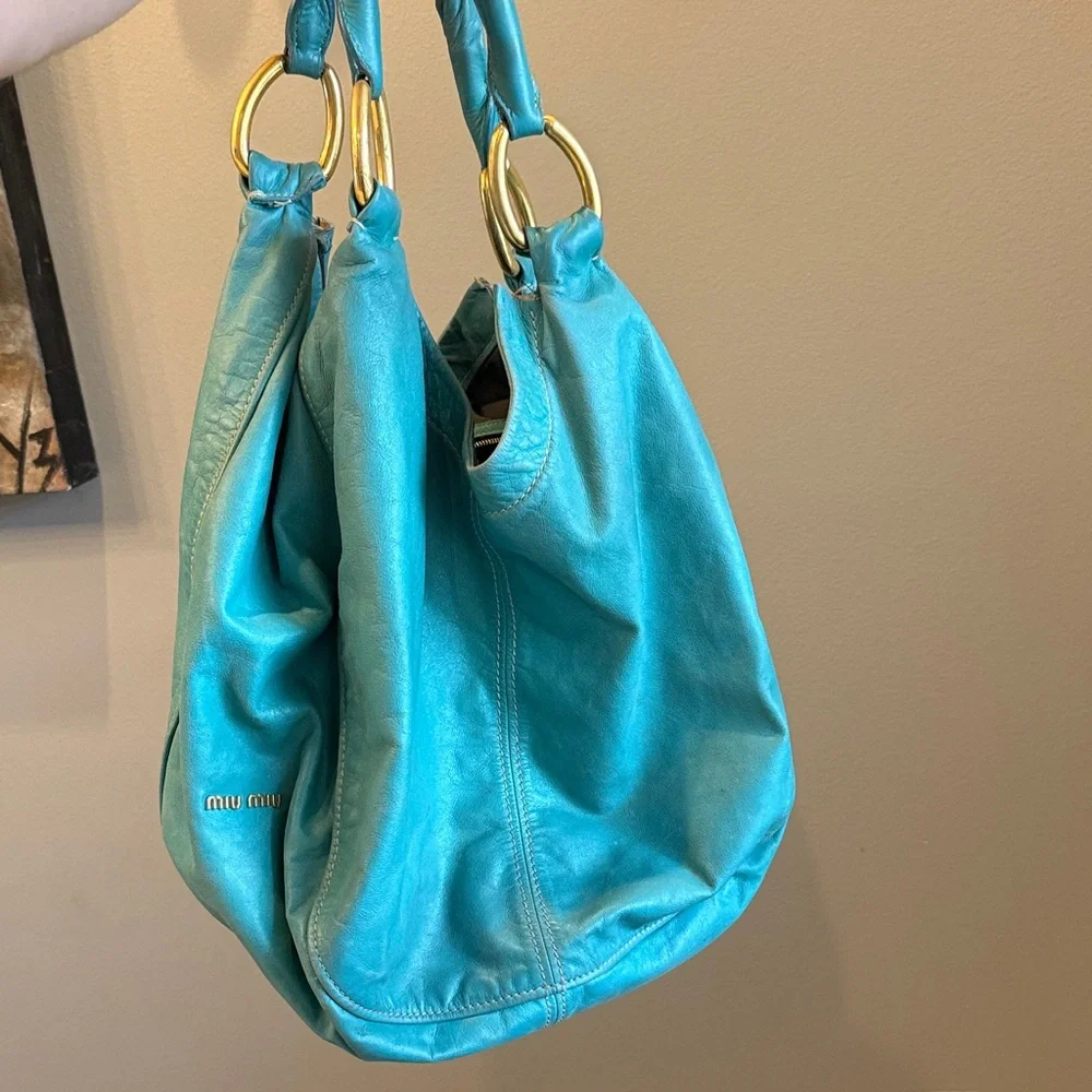 Miu Miu Turquoise Green Leather Tote Bag